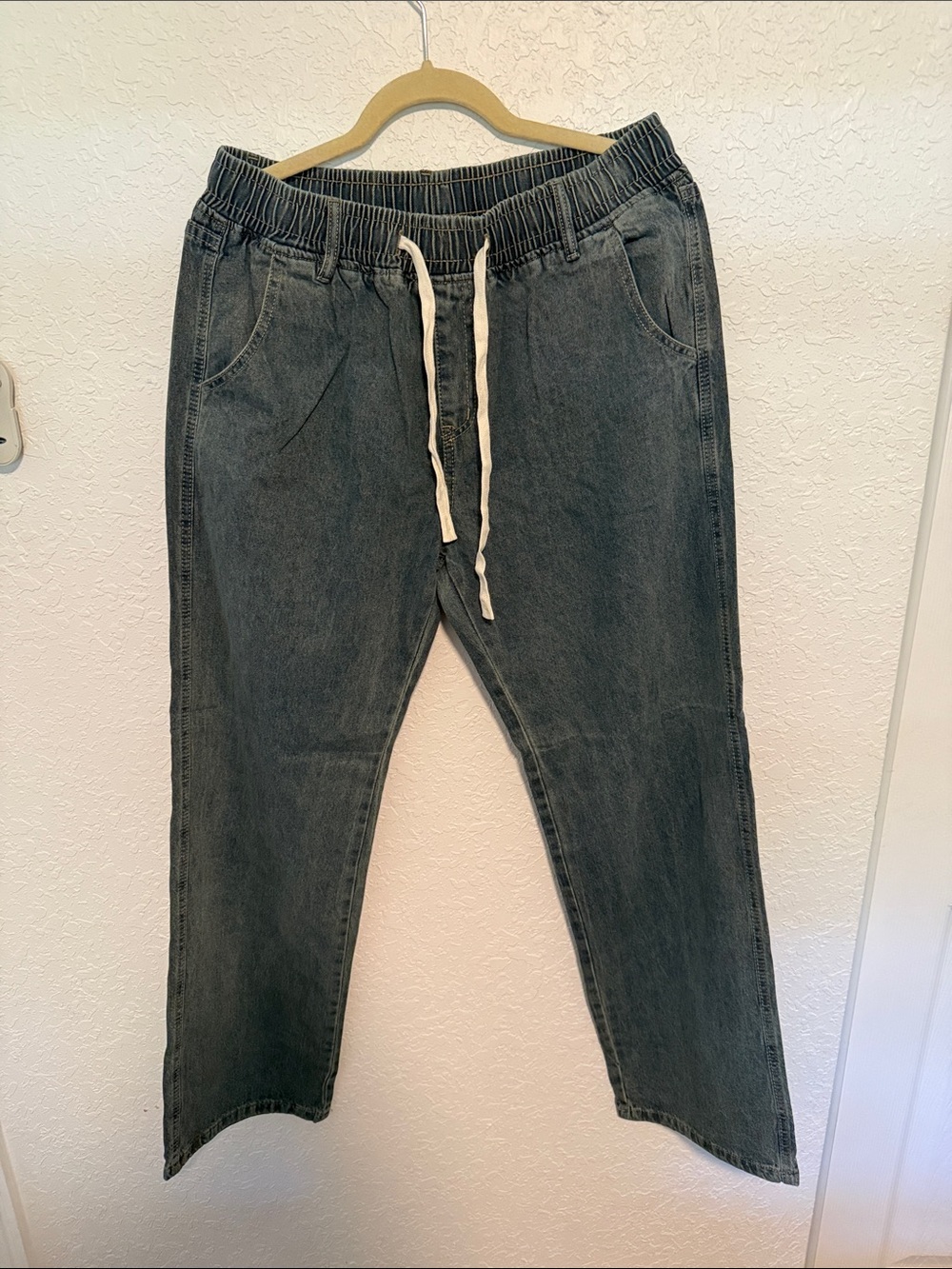 Men's Elastic Waist Drawstring Jeans - Charcoal